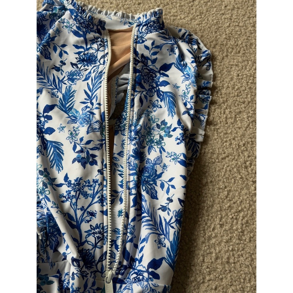 Mott50 Swimsuit Floral Ruffle One Piece Blueberry Fields Blue White XL - Picture 7 of 8